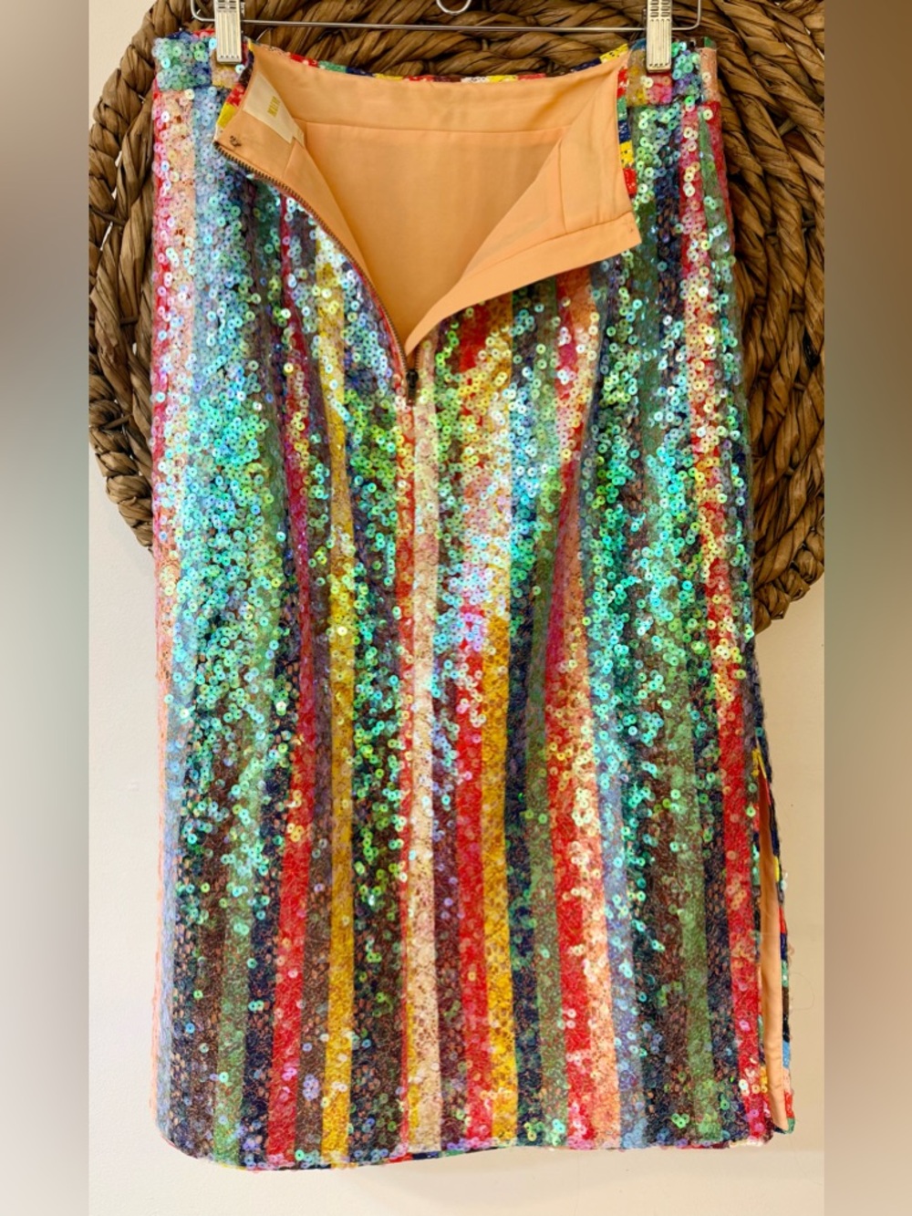 Anthropologie Maeve Sequined Palette Midi Skirt Pink Size 10 - Picture 10 of 14